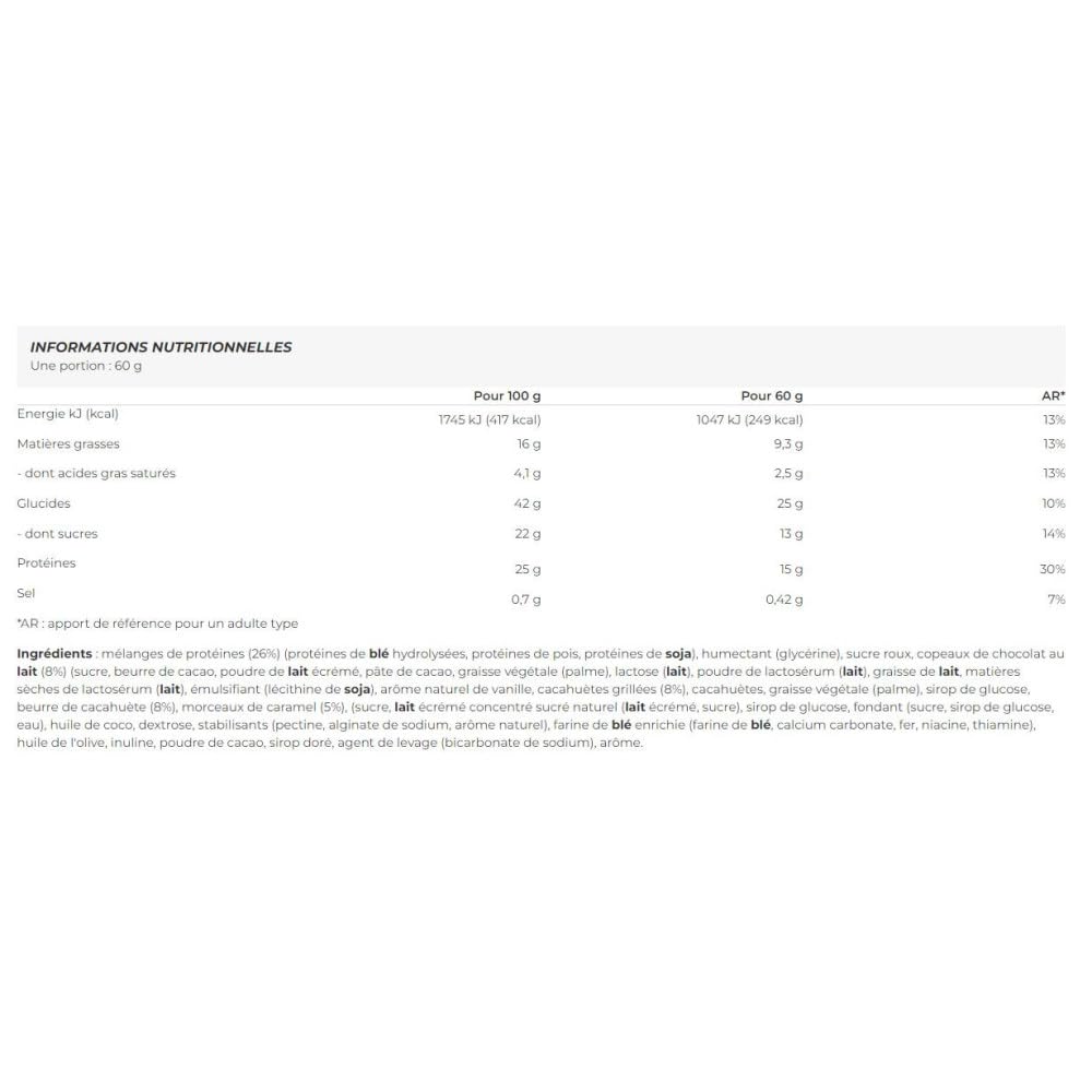 Nutritional info label for Snickers Hi Protein Cookie with chocolate chips and macros