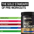 Blue raspberry flavored Optimum Nutrition Gold Standard Pre-Workout powder in black container