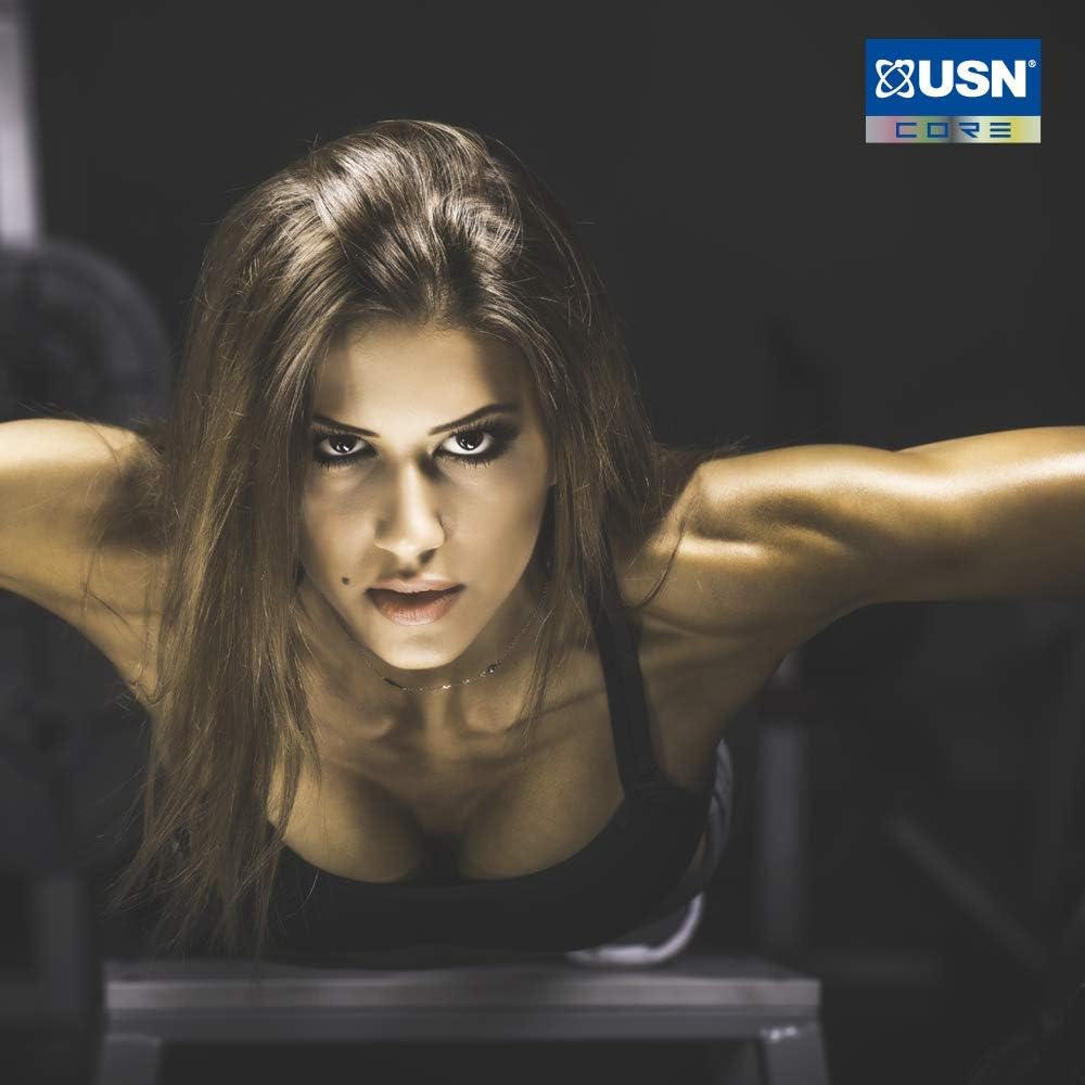 Woman working out with USN TORNADO SHAKER and leak-proof blending powders