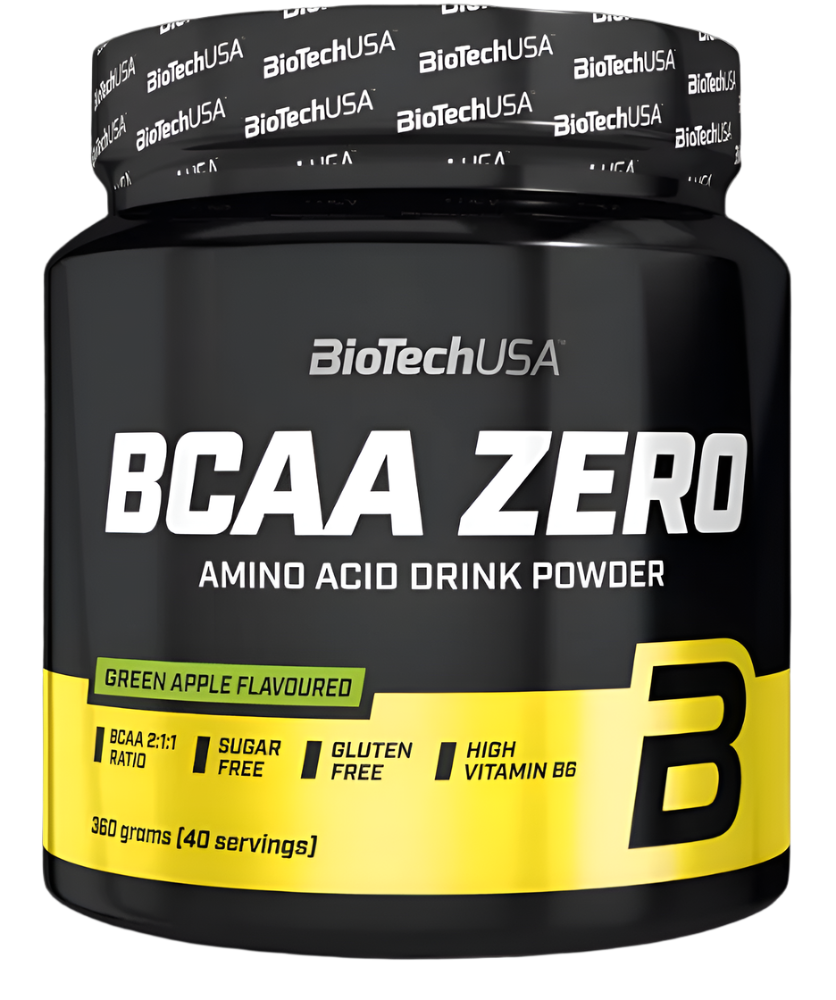 Black tub of BioTechUSA BCAA Zero green apple flavor for lean muscle and clean nutrition