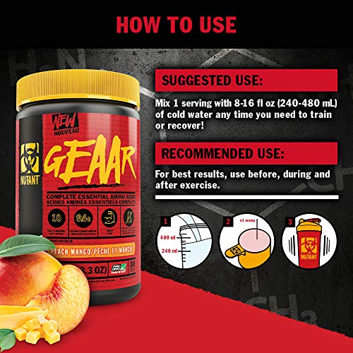 Mutant GEAAR vegan fermented amino acids powder for muscle growth with peach mango flavor