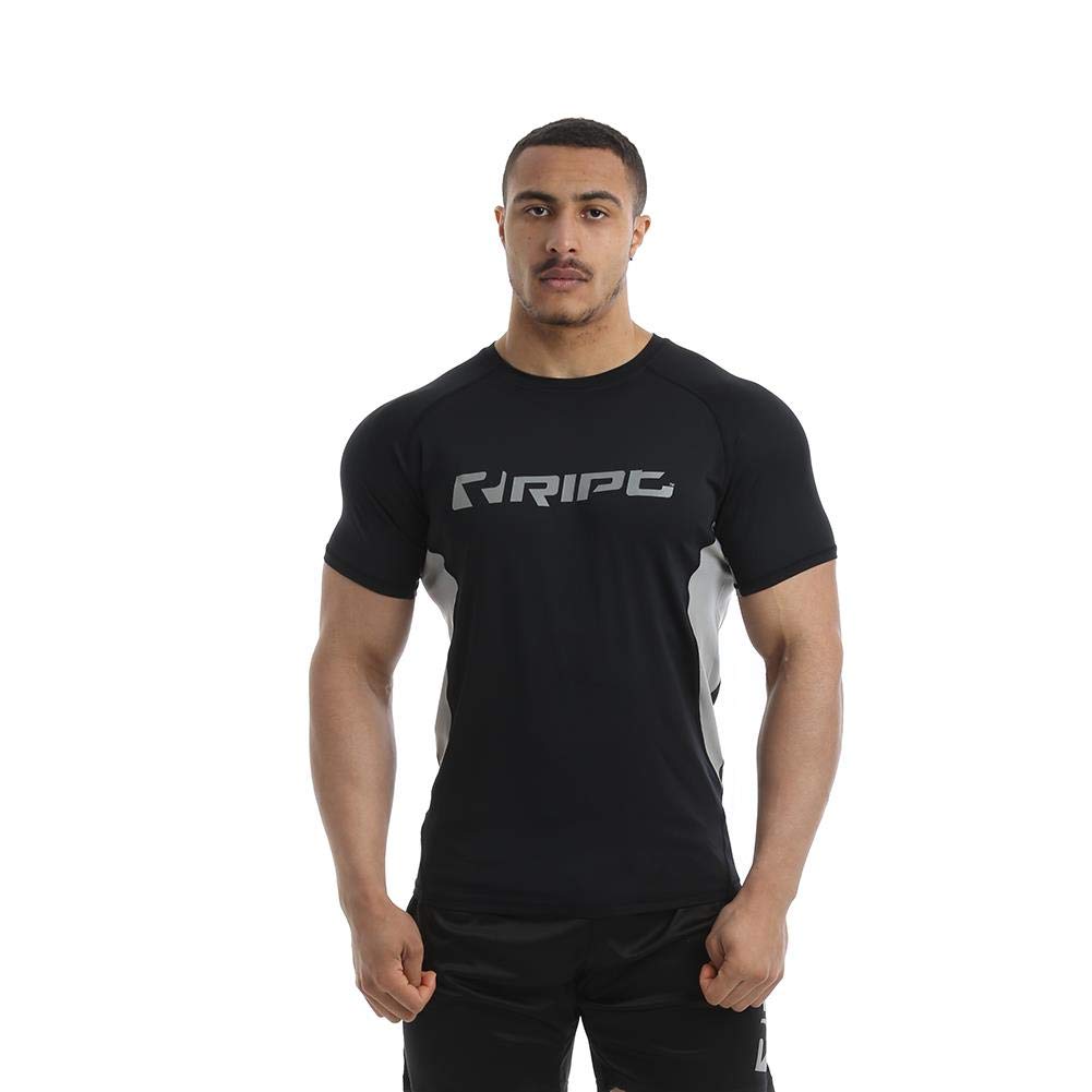 Muscular man wearing RIPT Contrast Performance T-Shirt S with stylish contrast design