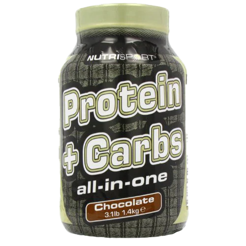 NutriSport Protein + Carbs chocolate flavored supplement for post exercise muscle glycogen