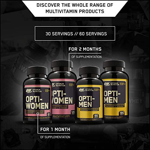 Four bottles of Optimum Nutrition Opti-Women multivitamin supplements for men and women