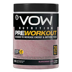 VOW Nutrition Pre Workout tub with blackcurrant apple flavor boosts energy and focus