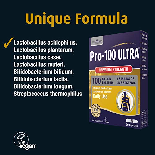 Natures Aid Pro-100 Ultra probiotic box with 100 billion live cultures, 8 strains