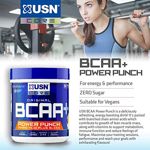 Blue USN BCAA Power Punch container boosting protein synthesis and muscle growth