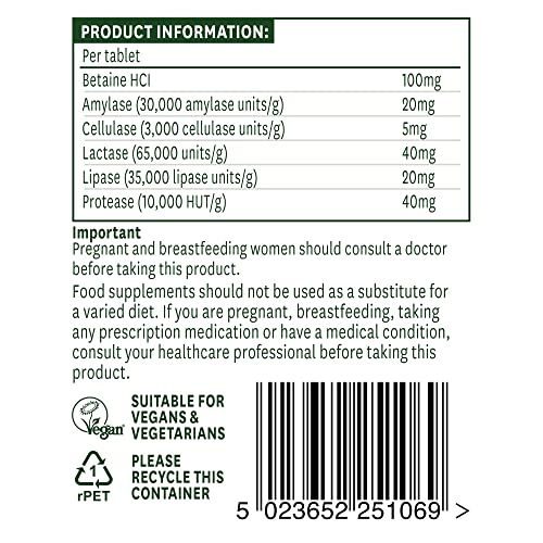 Natures Aid Digestive Enzyme Complex (with Betaine HCI) - 60 Tabs - Digestion Support Capsules