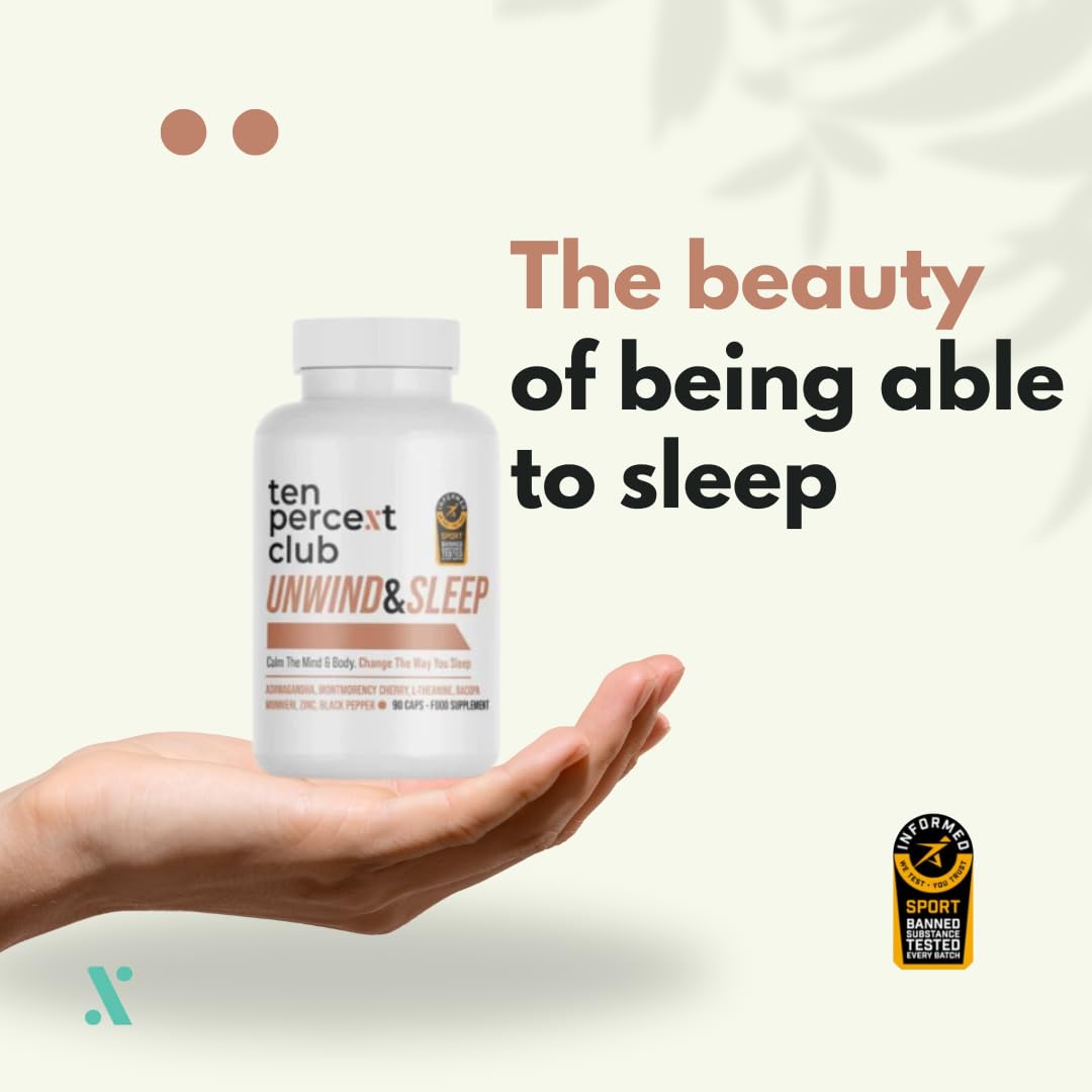 White bottle of Unwind & Sleep supplement with powerful nootropic blend and adaptogenic mushrooms