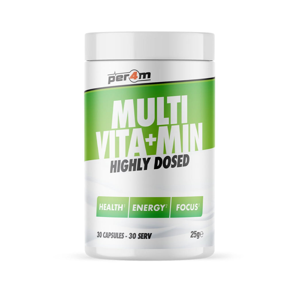 White Per4M Multi-Vitamins container with 30 capsules for immune health and mental clarity