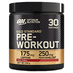 Optimum Nutrition Gold Standard Pre-Workout tub with Fruit Punch flavor, black and gold design