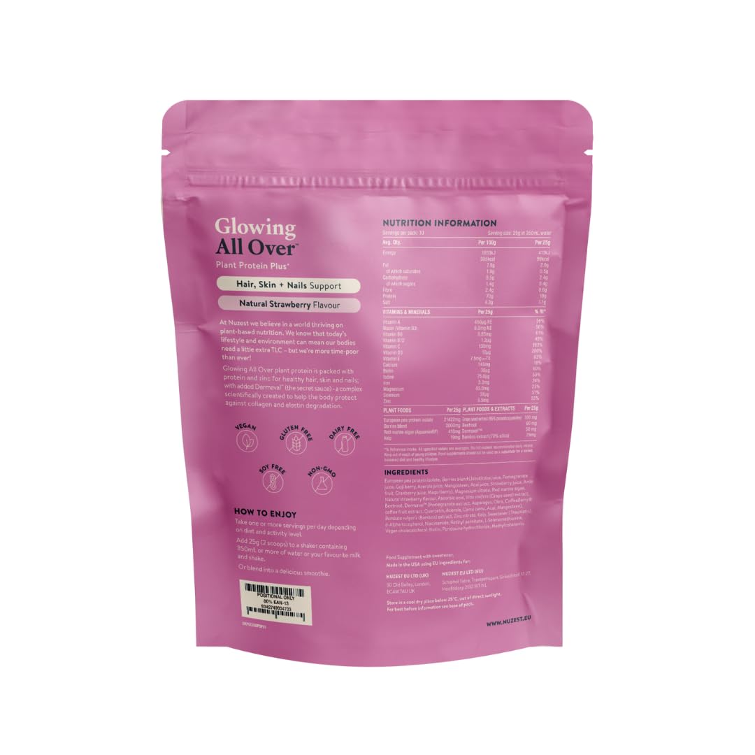 Nuzest Plant Protein Plus + - Glowing All Over - 250g / Natural Strawberry Flavour - Collagen