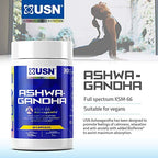Blue and white USN Ashwagandha container with root extract supplement