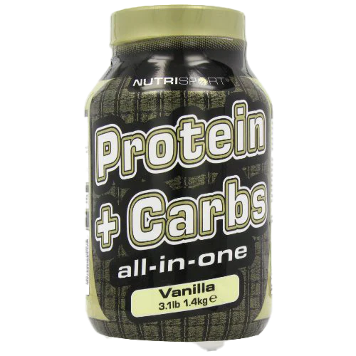 Vanilla NutriSport Protein + Carbs tub for post exercise muscle recovery and glycogen