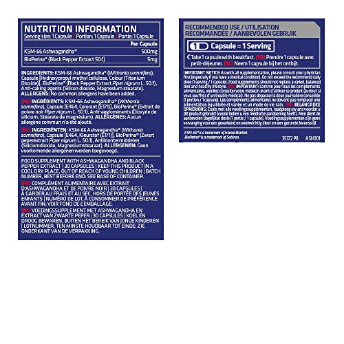 USN Ashwagandha supplement label with root extract capsules for natural stress relief