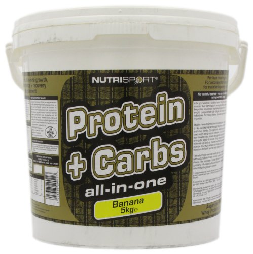 NutriSport Protein + Carbs banana-flavored powder for post exercise muscle recovery
