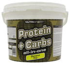 White plastic tub of NutriSport Protein + Carbs banana flavored 5kg for post exercise muscle glycogen