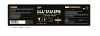 CNP Glutamine supplement label with black and gold design for muscle recovery