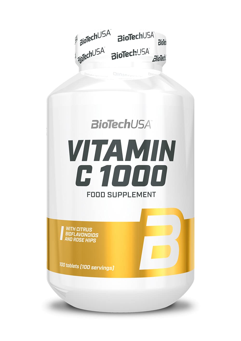 White BioTech USA Vitamin C 1000 supplement bottle with gold and white label
