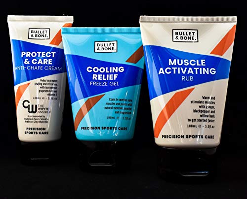 Three tubes of Bullet & Bone muscle activating rub with powerful warming gels
