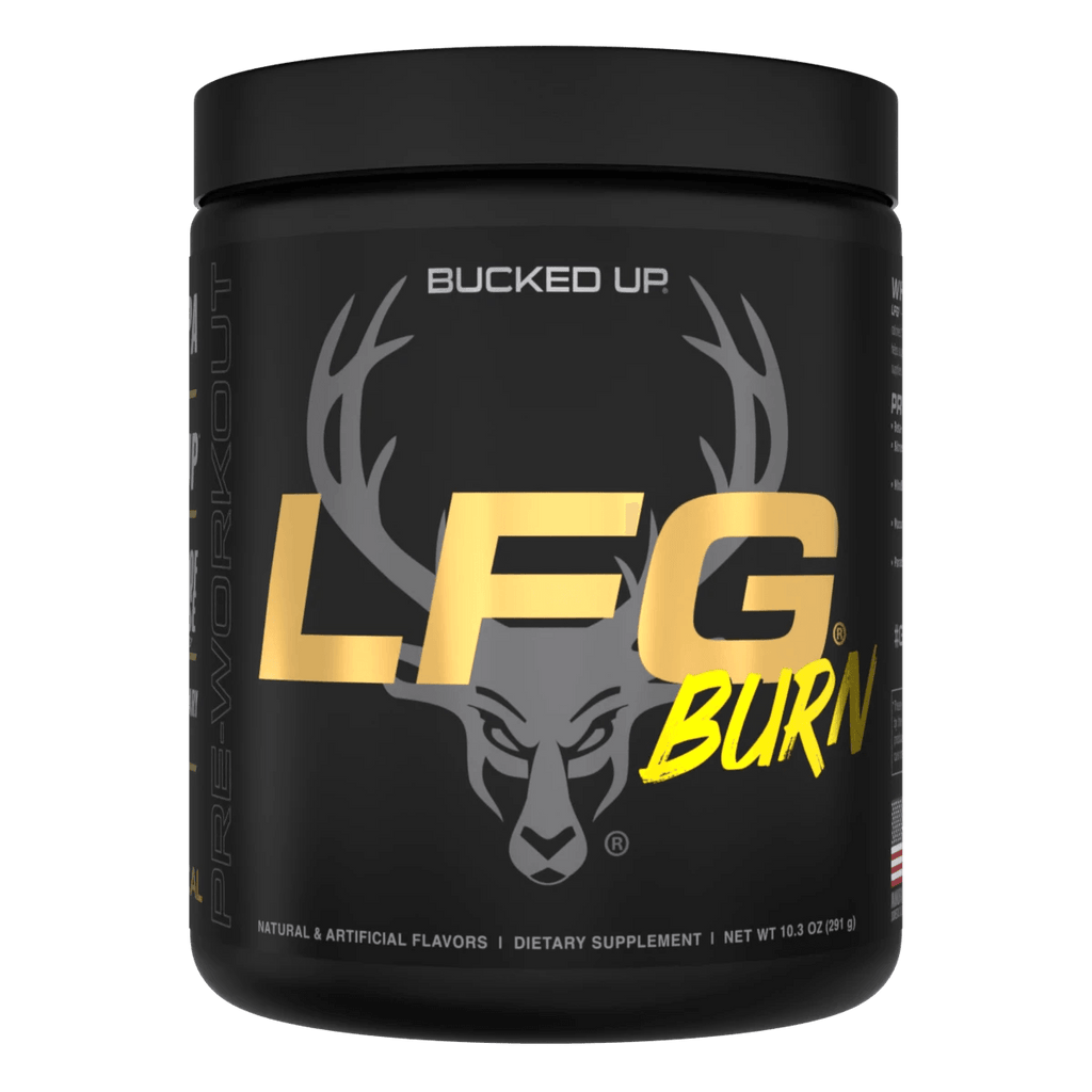 Black Bucked UP LFG BURN pre-workout with deer logo, transform stored fat, Himalayan salt, L-Carnitine Tartrate