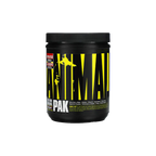 Animal Pak dietary supplement container in black and yellow, great-tasting powder for health