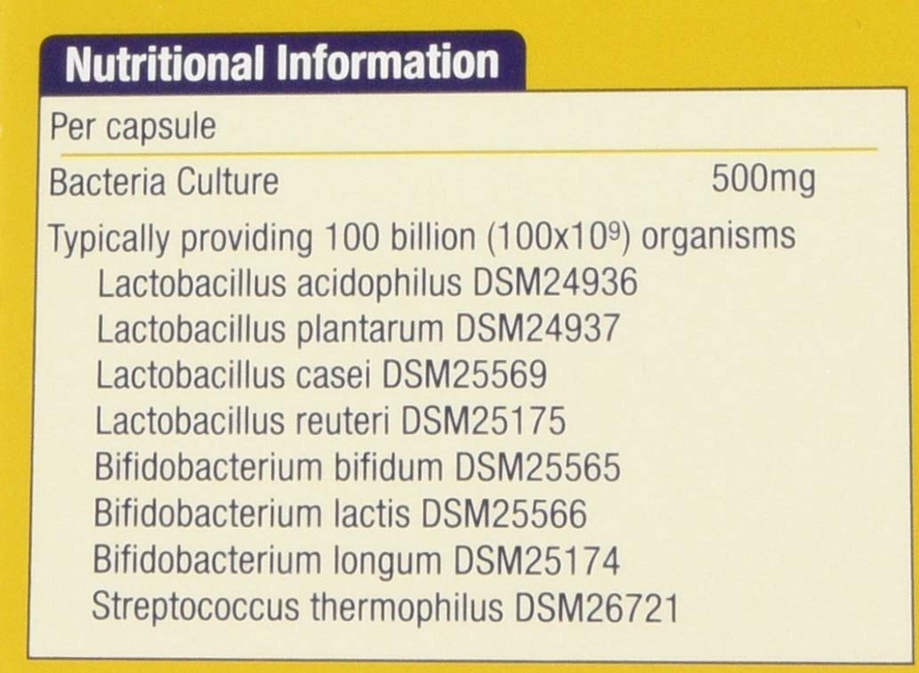 Natures Aid Pro-100 Ultra bacteria culture supplement nutrition label with billion live cultures