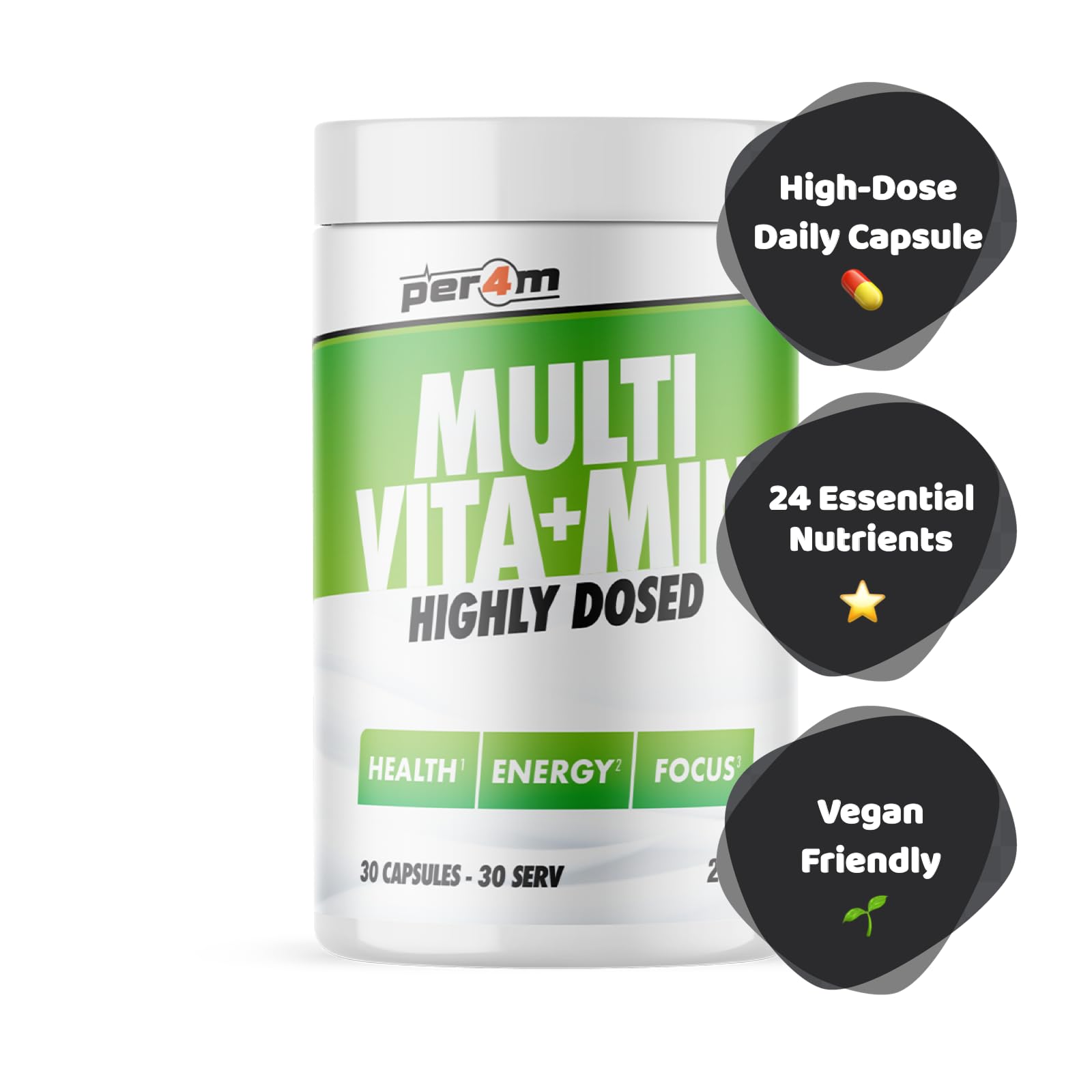 Per4m Multi-Vitamins container with high-dose daily capsules for immune health and mental clarity