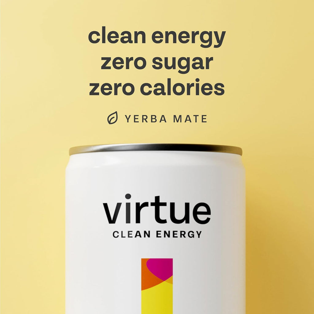 White Virtue Clean Energy Yerba Mate can with natural caffeine drink zero sugar calories