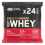 Single-serving pouch of strawberry whey protein powder from Optimum Nutrition Gold Standard for fitness goals