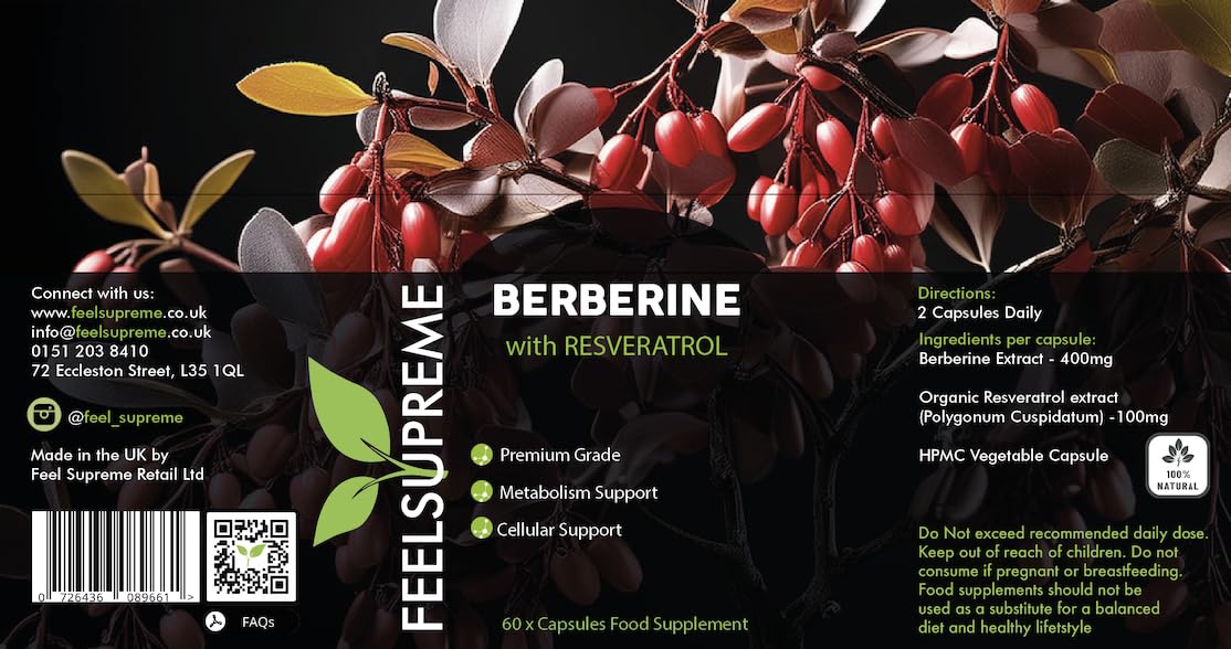 Feel Supreme Premium Berberine & Resveratrol Supplement - 60 Caps - Insulin Drivers INS001