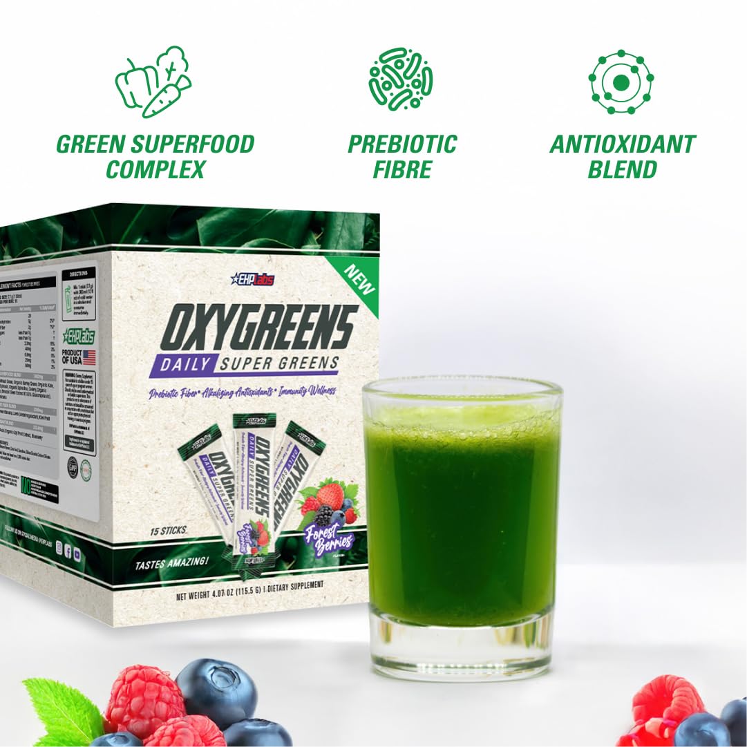 EHP Labs OxyGreens 15 Stick Pack 15x115.5g Forest Berries - Spirulina