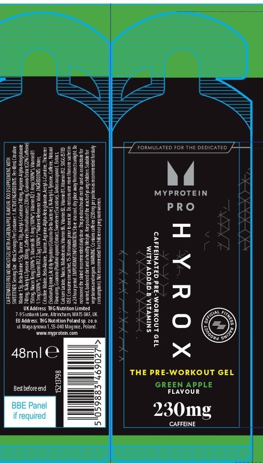 Green apple flavored pre workout gel Hyrox with citrulline malate and on-the-go vitamin B12
