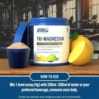Blue tub of Applied Nutrition Tri-Magnesium Powder for restful sleep and magnesium bisglycinate