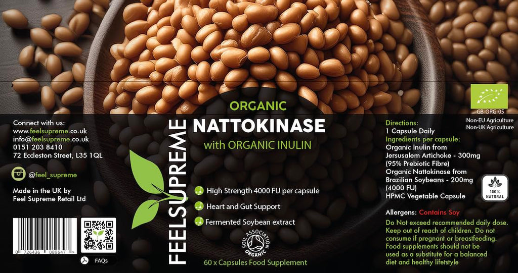 Feel Supreme Organic Nattokinase with Inulin Supplement - 60 Caps - British Brands BRI001