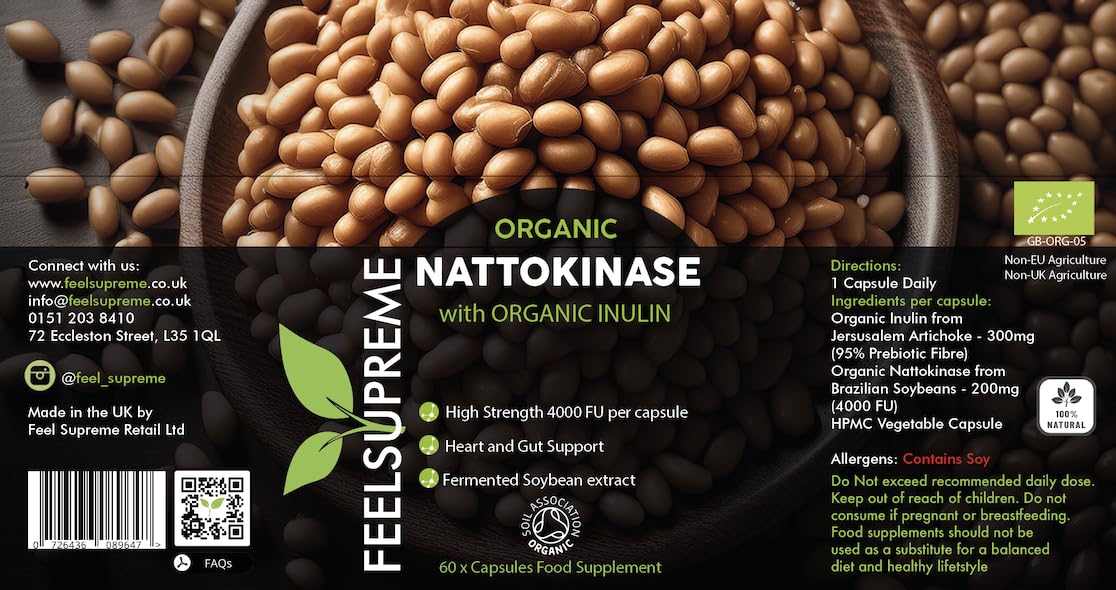 Feel Supreme Organic Nattokinase with Inulin Supplement - 60 Caps - British Brands BRI001
