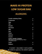 Allergen info for Mars Hi Protein Low Sugar Bar with low sugar bar and Mars flavor
