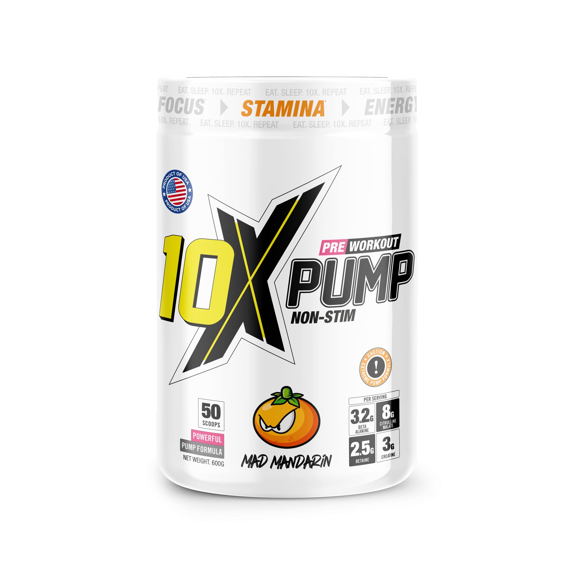 10X Athletic PUMP - 600g / Mad Mandarin - Pre-Workout Powder
