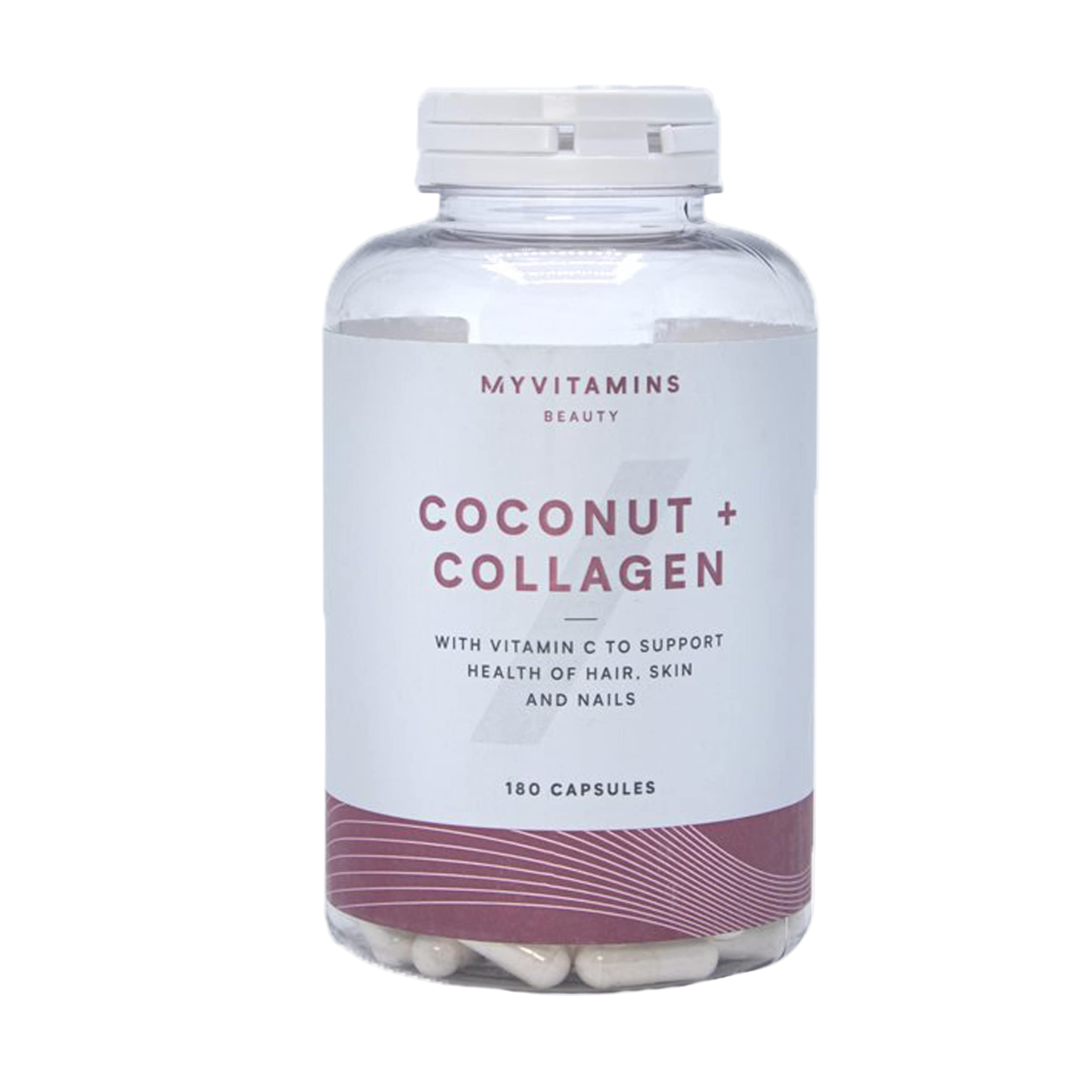 MyProtein coconut + collagen supplement bottle on a white background