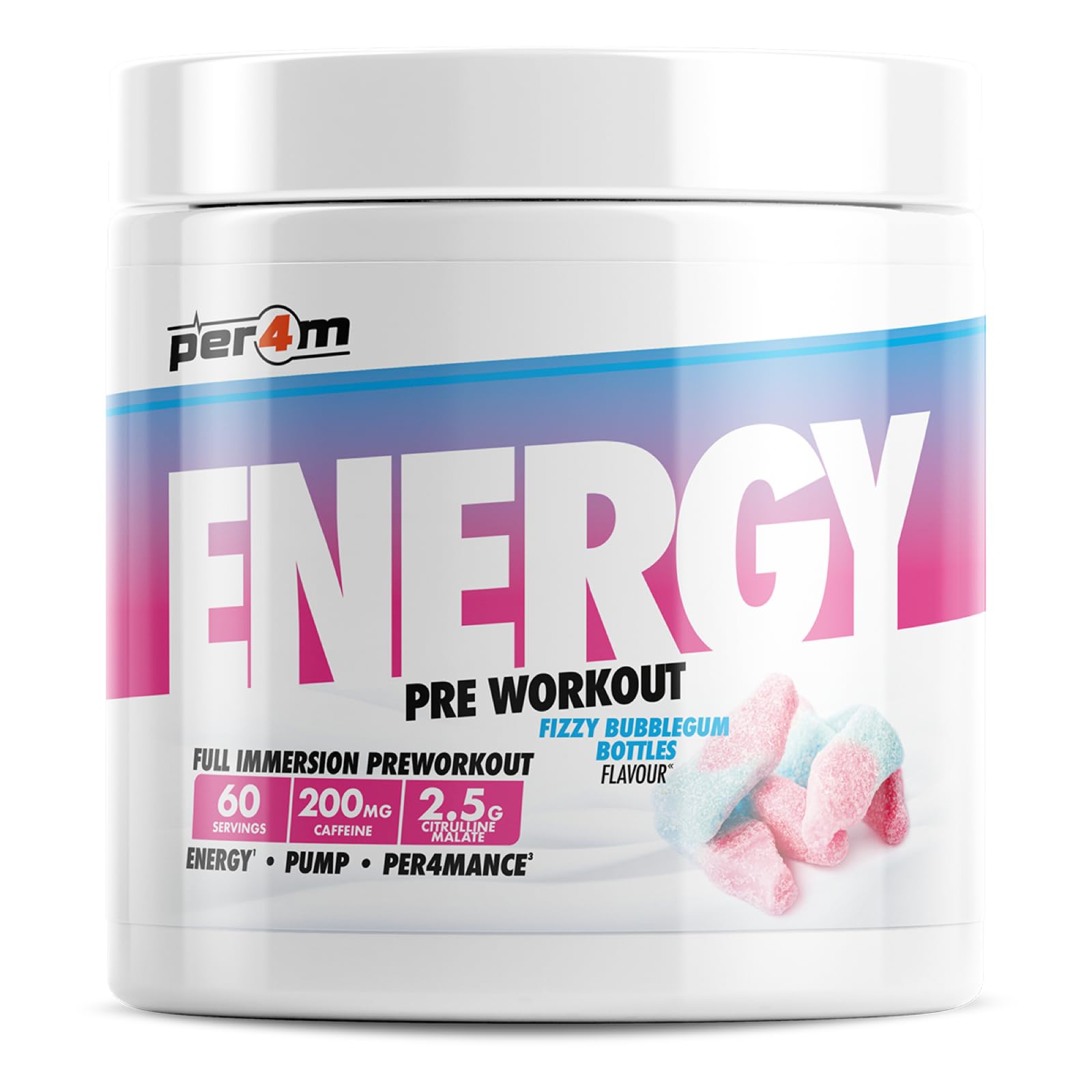 Per4m Energy Pre Workout - 390g / Fizzy Bubblegum Bottles - Pre-Workout Powder