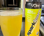 Yellow VOW Nutrition Sparklean Protein Drink in a can and glass for a high-quality vegan boost