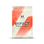 White and orange pouch of MyProtein Impact Whey Isolate protein powder, zero fat impact