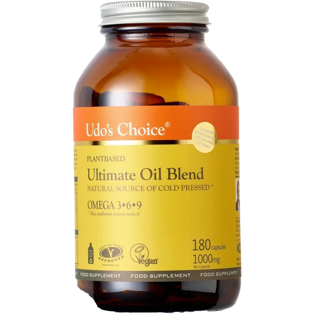 Udo’s Choice Ultimate Oil Blend Caps with Omega 3-6-9 food supplement capsules