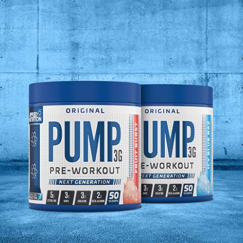 Applied Nutrition Pump 3G pre-workout tubs in Fruit Burst and Icy Blue Raz flavors