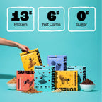 SURREAL Protein Cereal boxes showcasing high-protein, low-sugar, low-carb cereal options