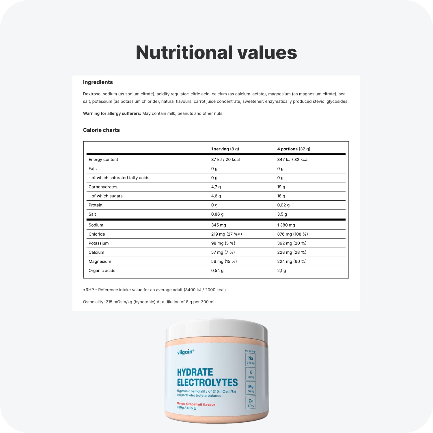 Vilgain Hydrate Electrolytes 320g