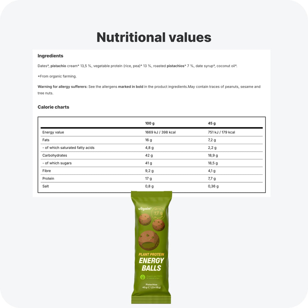 Vilgain Organic Plant Protein Energy Balls 15 x 45g