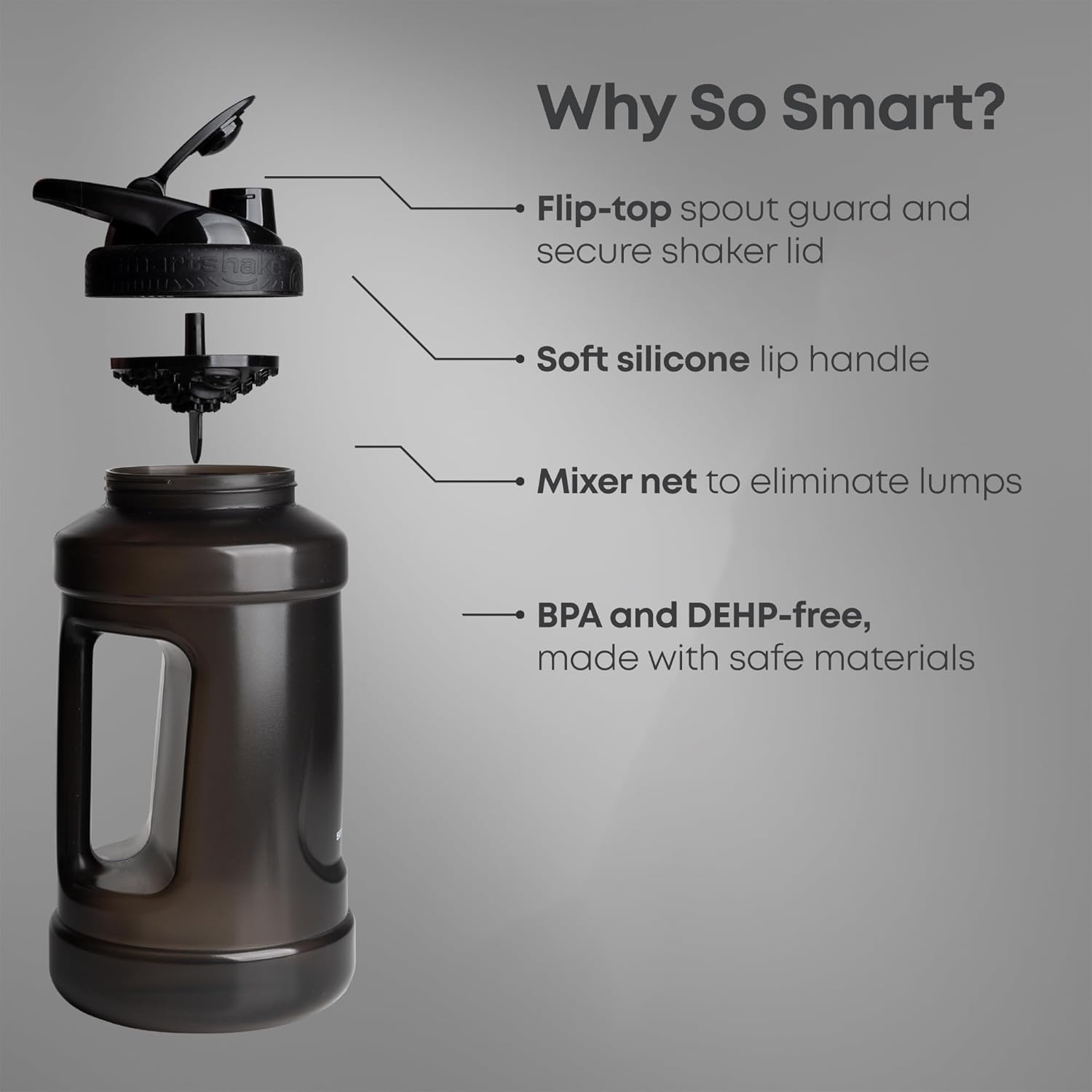 SmartShake Ultimate Gym Jug 2.1L - 2100ml / Black - Water Bottle (more than 2 litres)