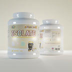 Two white tubs of CNP Isolate whey protein isolate with essential amino acids