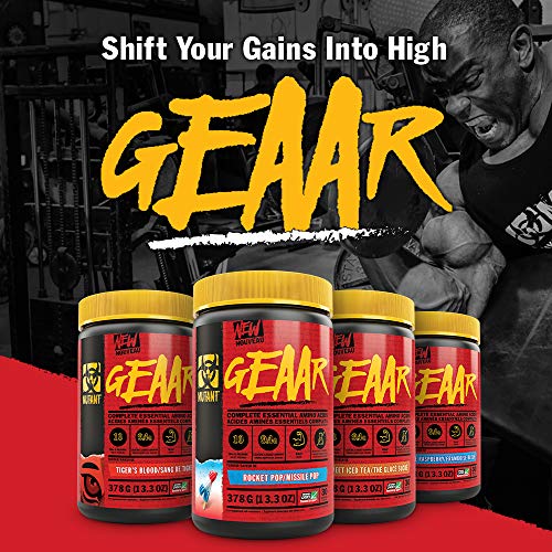 Four red Mutant GEAAR tubs of vegan fermented acids powder for muscle growth